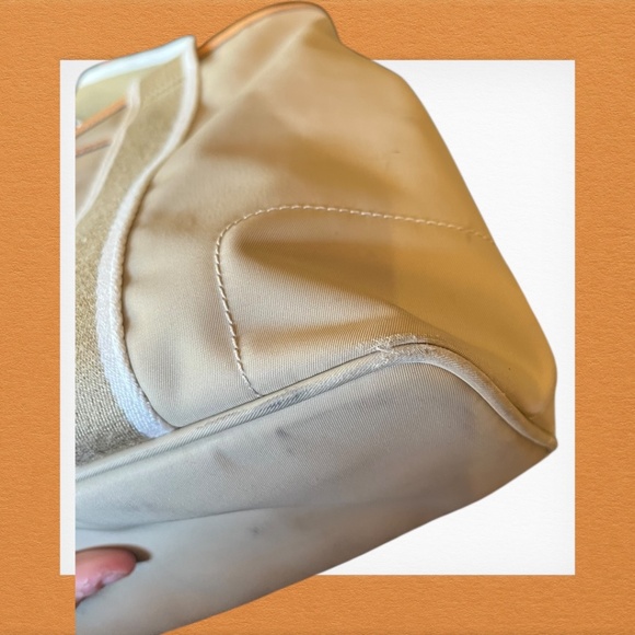 Authentic Coach Nylon Red Leather Trim Tote Bag Style 5656 Tan Shoulder Purse - Picture 8 of 16